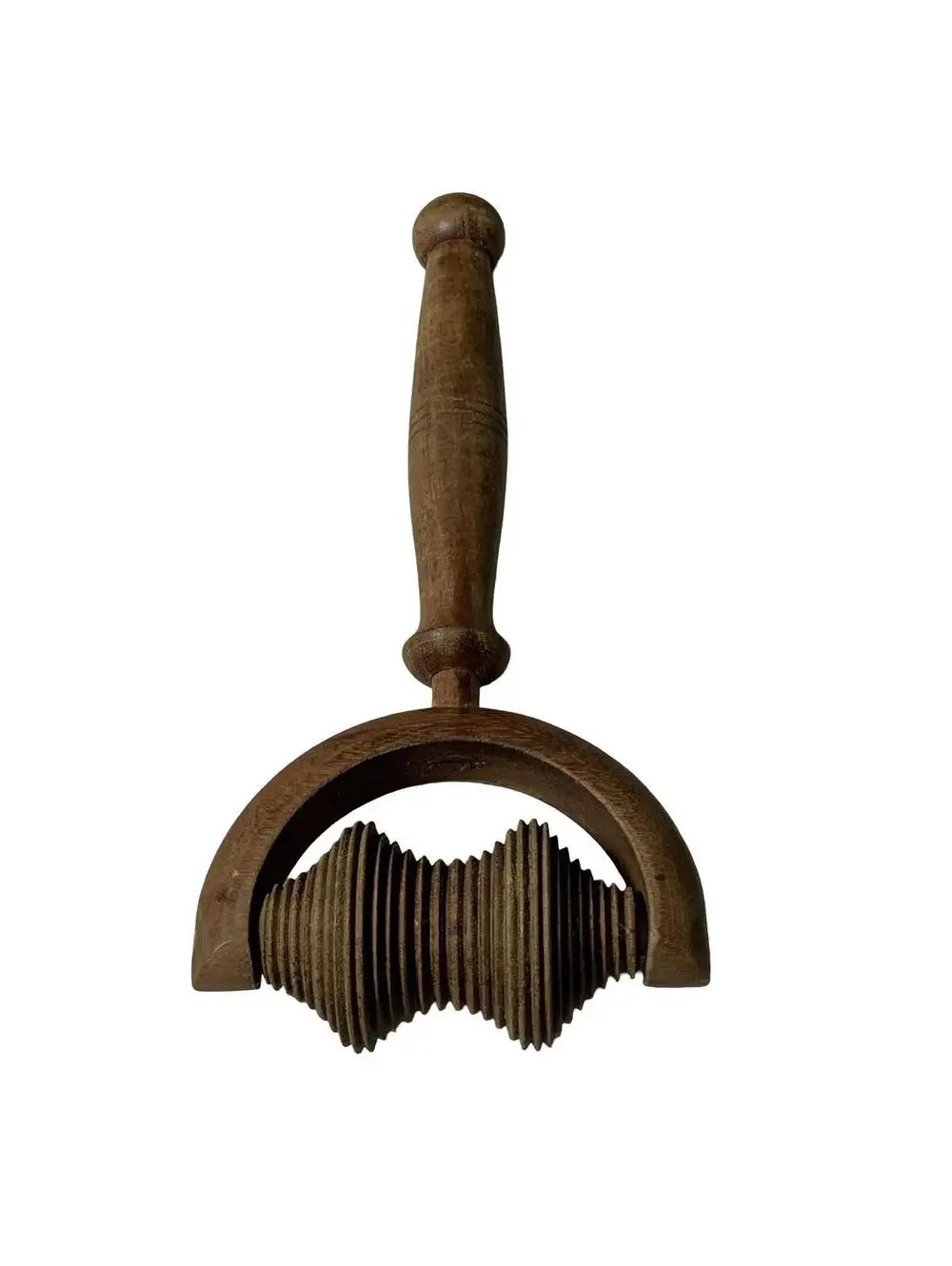 Vintage Handheld Massage Roller Brown Double Ribbed Wheel Manual Mini